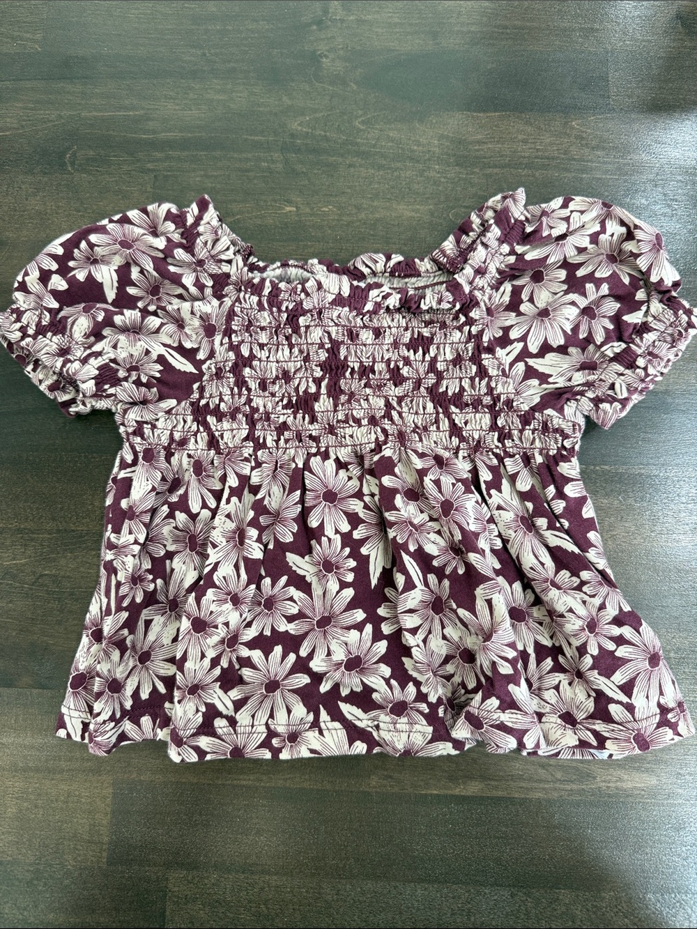 Toddler Floral Smocked Peasant Top - Plum
